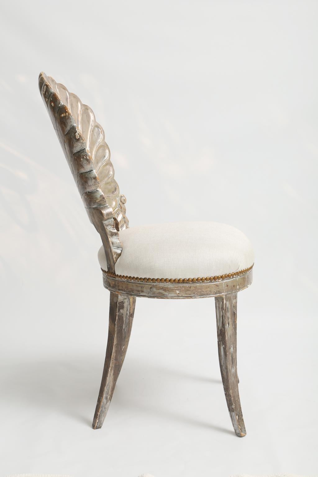 Carved Silver Gilt Venetian Scallop Shell Side Chair