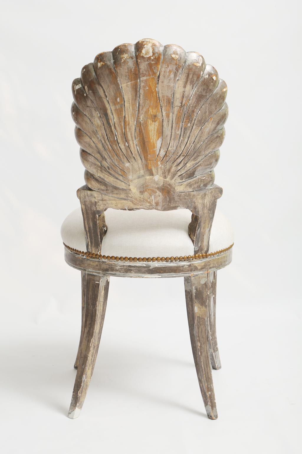 Silver Gilt Venetian Scallop Shell Side Chair In Distressed Condition In West Palm Beach, FL