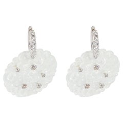 Silverhorn Reversible Earrings with White Jade & Diamonds in 18k Gold 0.54 CTW