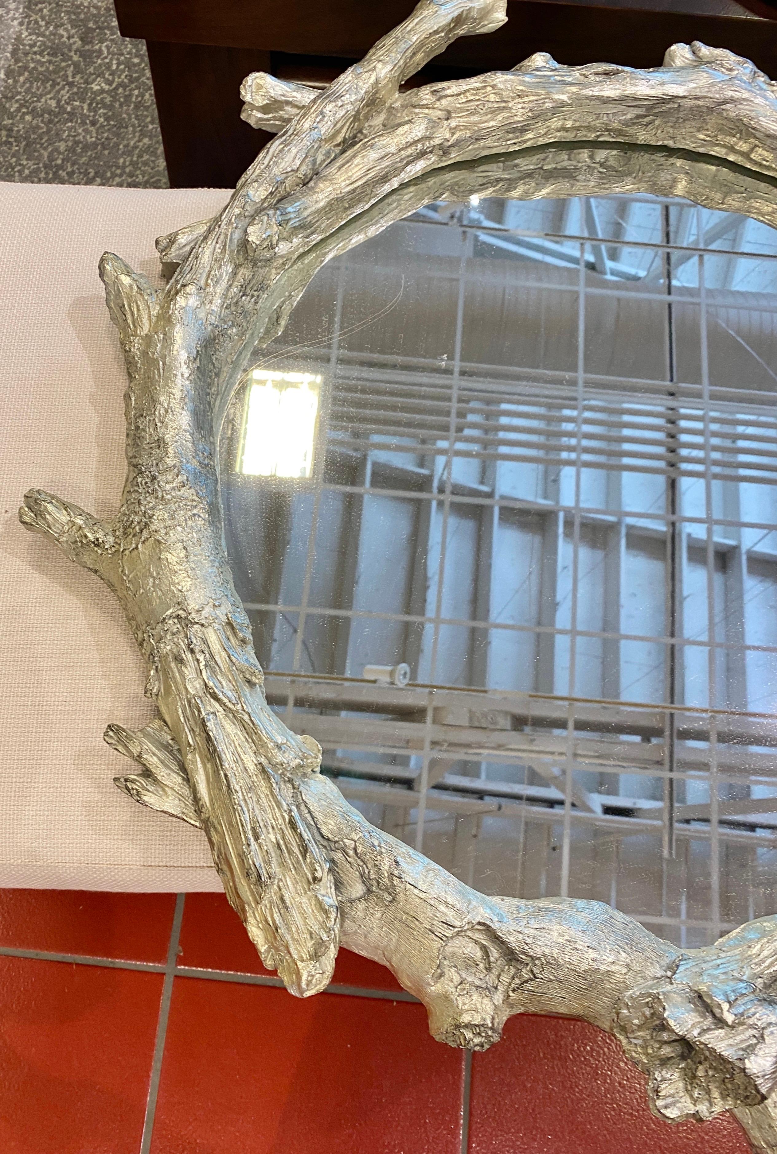 Contemporary Silverleaf Twig Round Resin Mirror