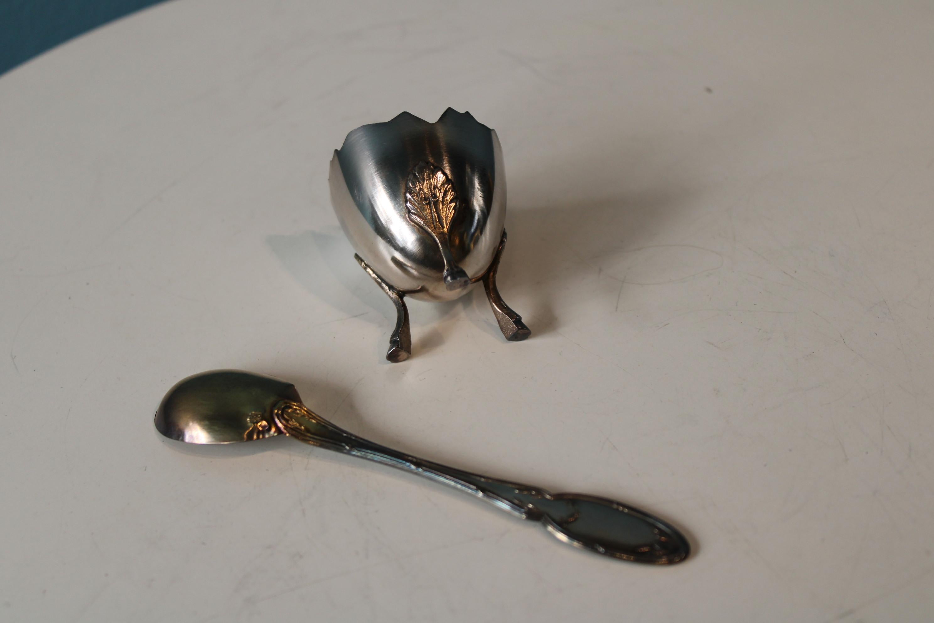Silvermetal egg cup and spoon For Sale 5