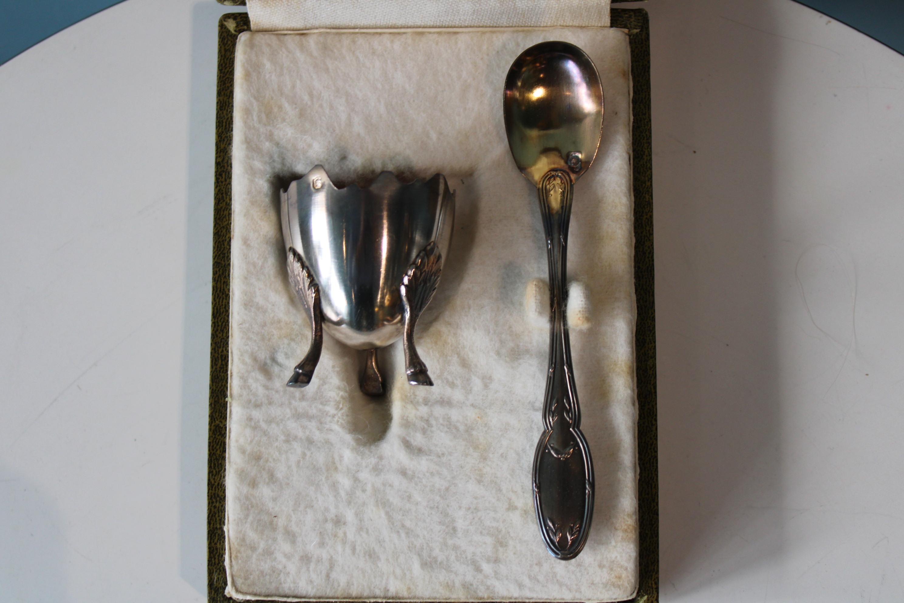 Silver Plate Silvermetal egg cup and spoon For Sale