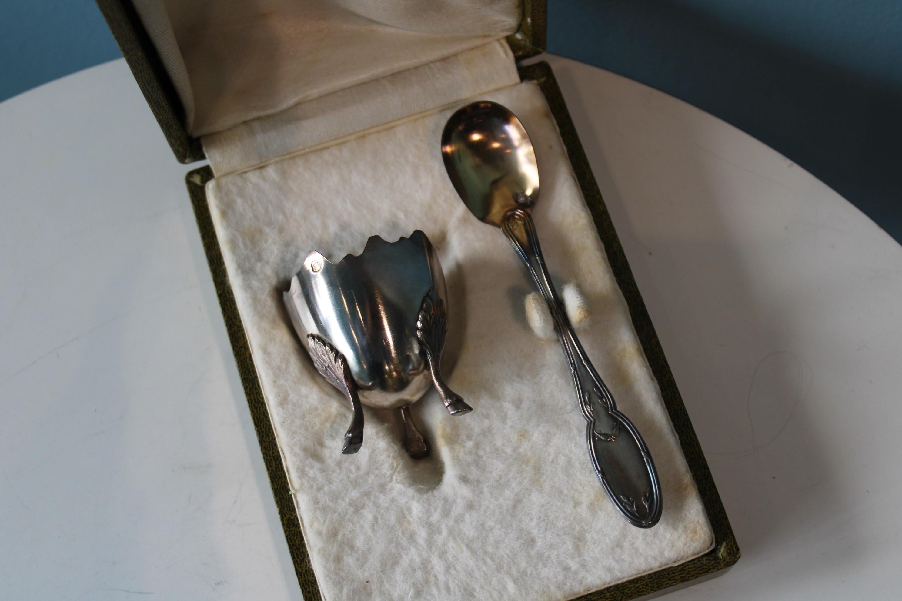 Silvermetal egg cup and spoon For Sale 1