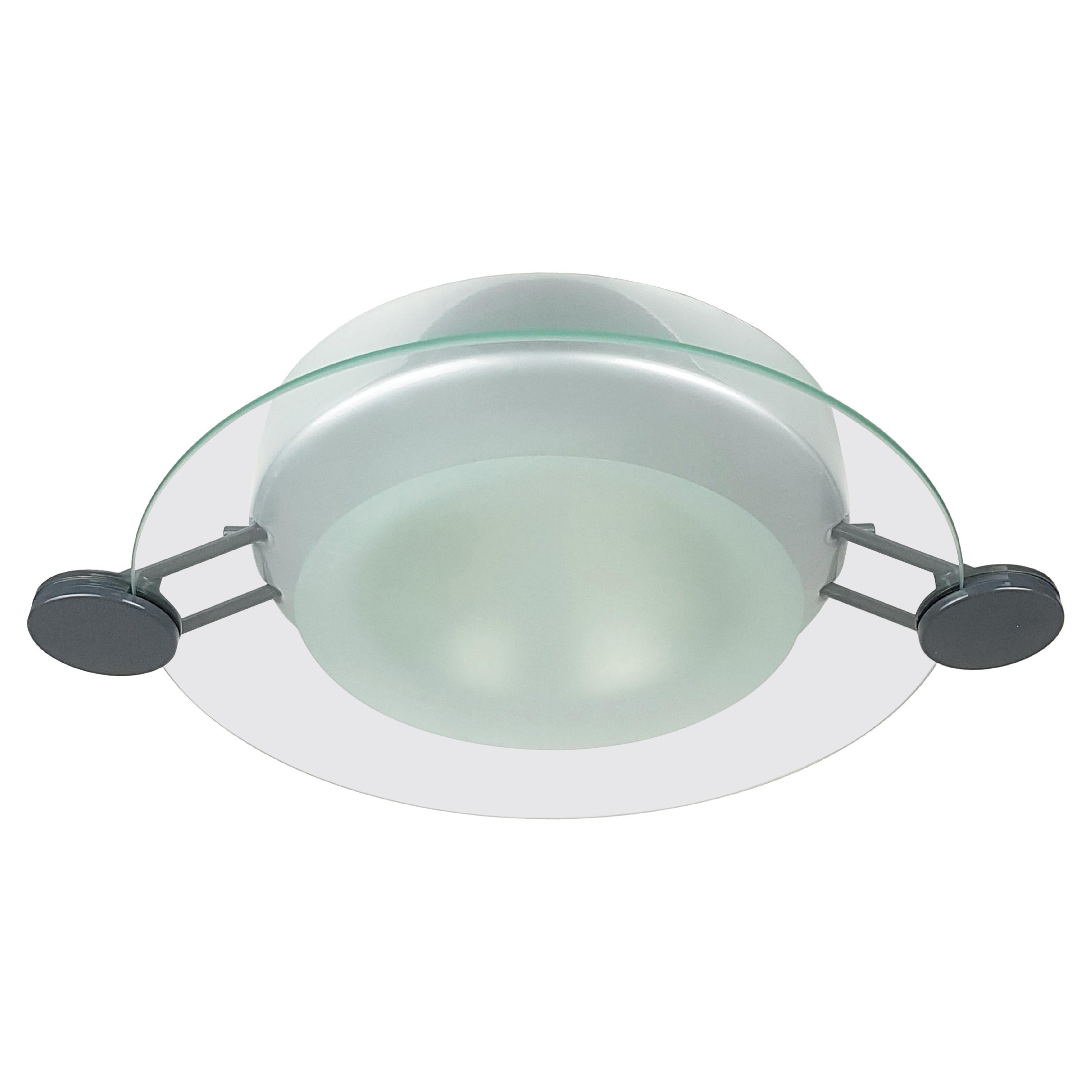 Silvermetal & Sandblasted Glass '85 Cyclos Ceiling Lampby De Lucchi for Artemide