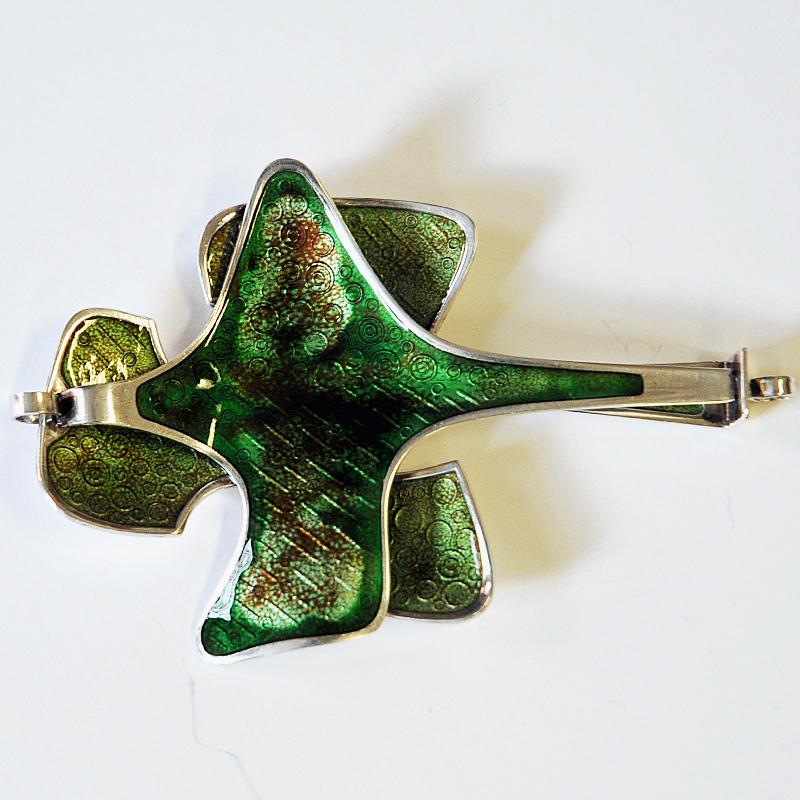 Norwegain Silver Necklace with Green Enamel Pendant by Bjørn Sigurd Østern 1970s 2