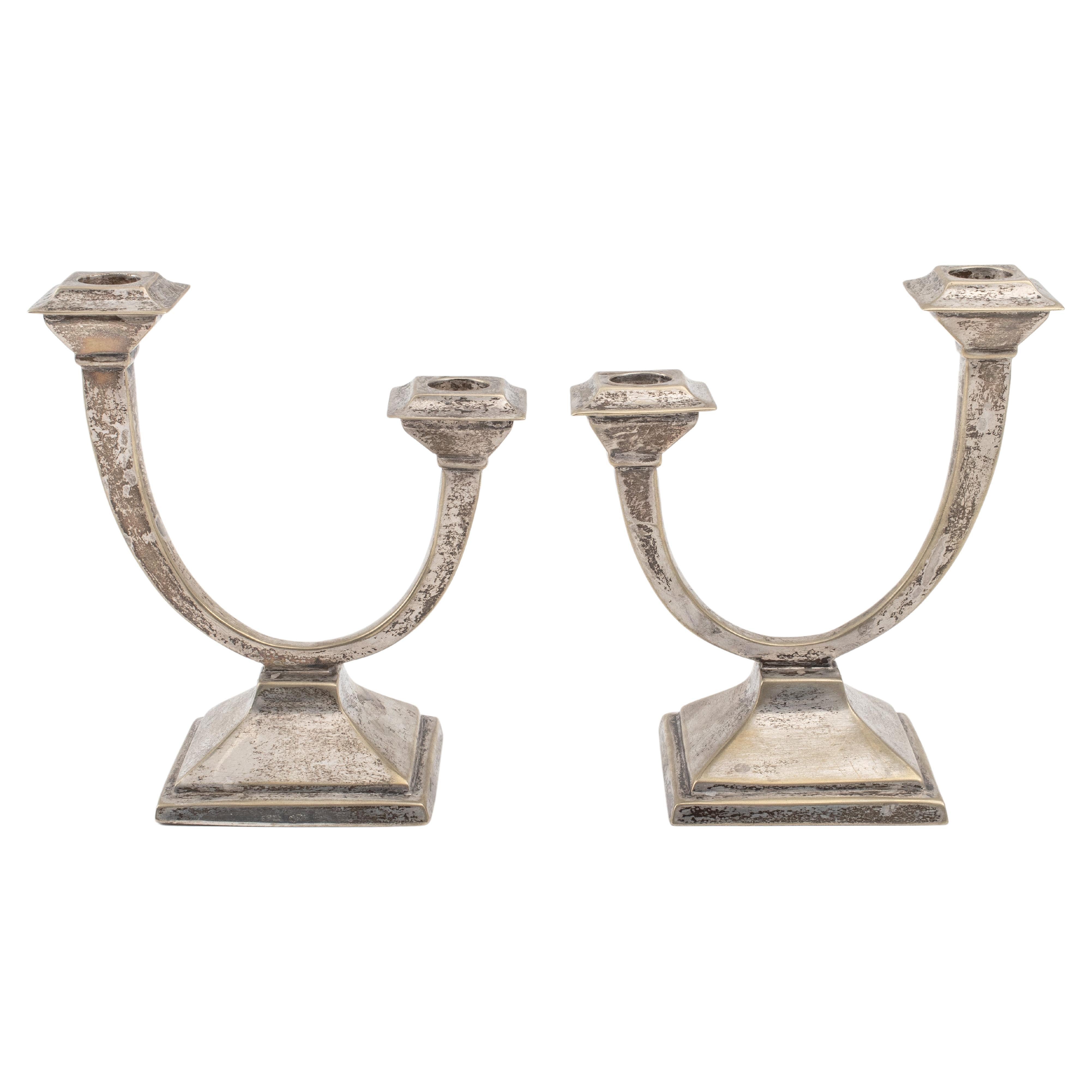 Silverplate 2 Light Candelabra, Pair For Sale