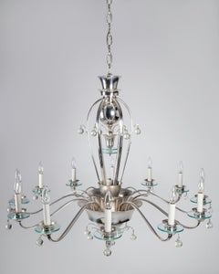Silver Plate and Glass Art Deco Chandelier with Crystal Ball Drops, circa 1930s