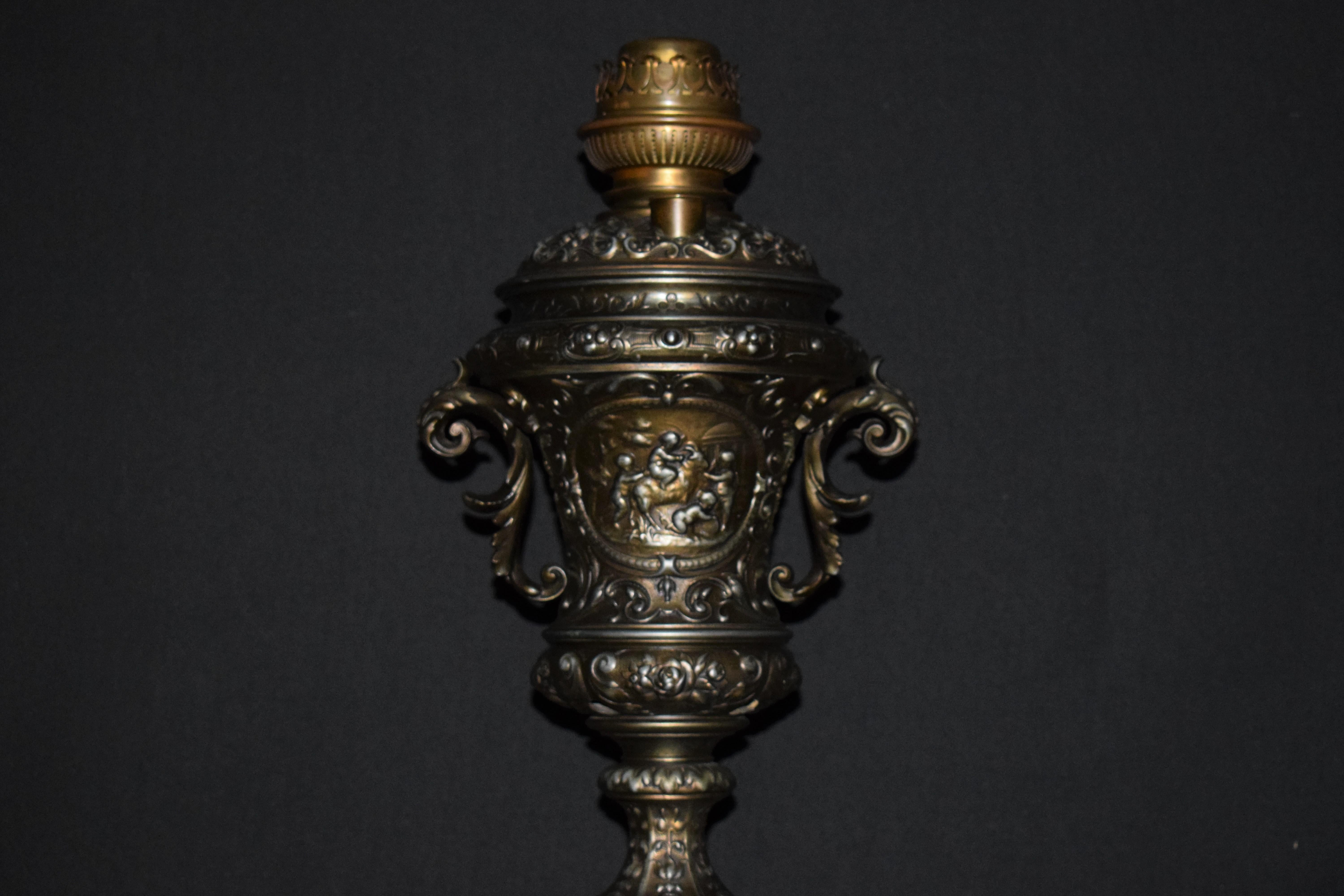 Belgian Silverplate Bronze Lamp For Sale