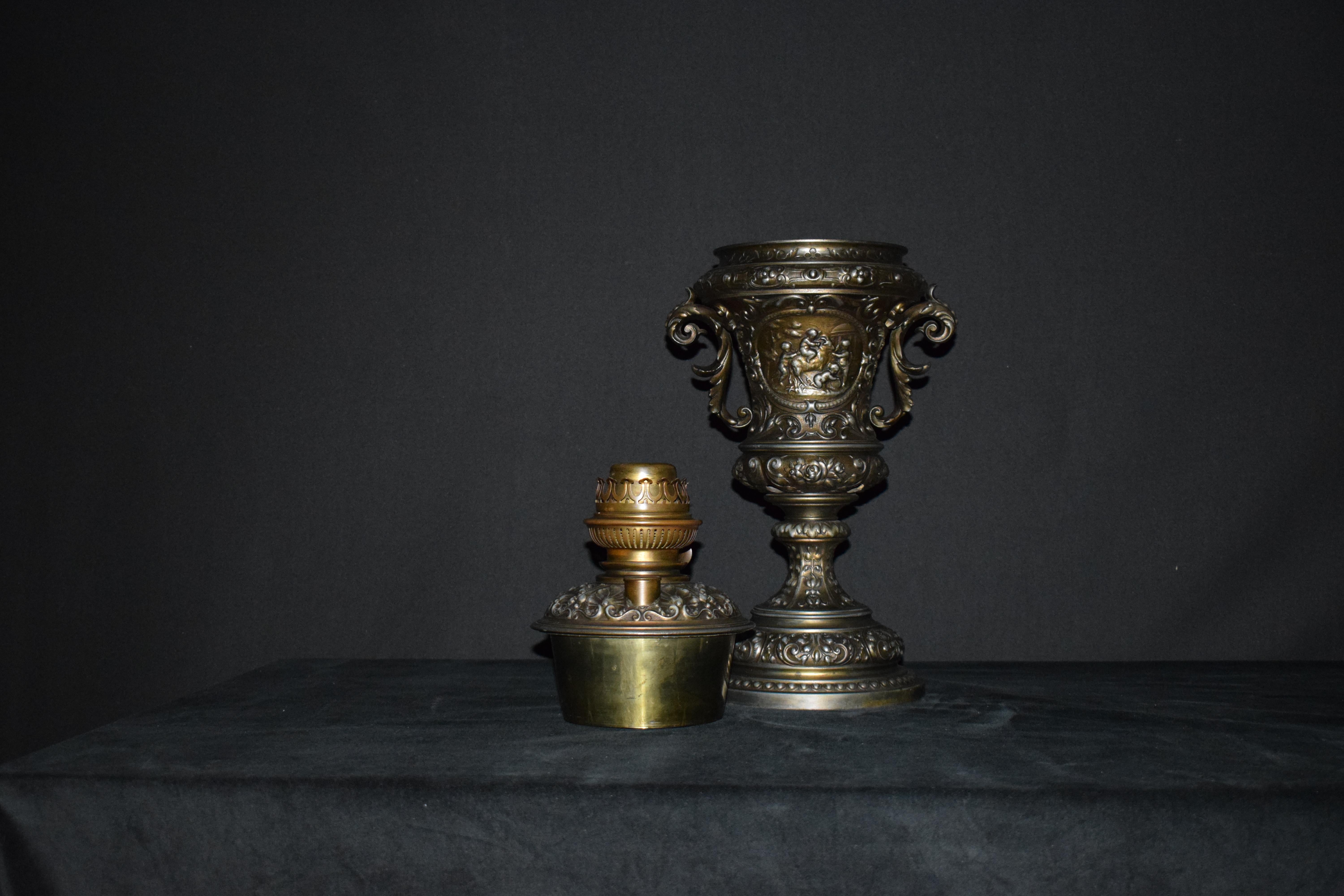 19th Century Silverplate Bronze Lamp For Sale
