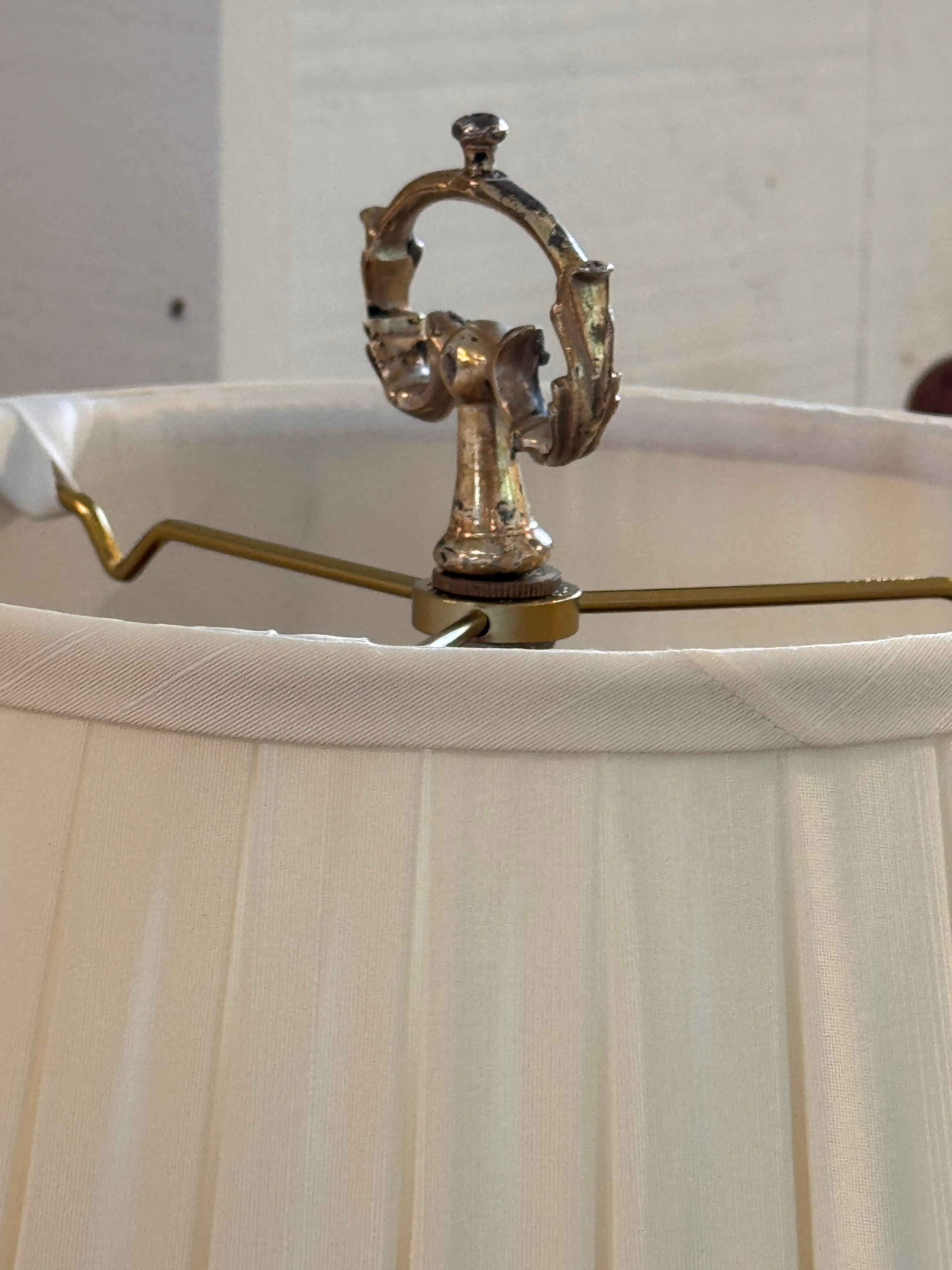 Silverplate Candelabra Lamp With Pleated Shade For Sale 2