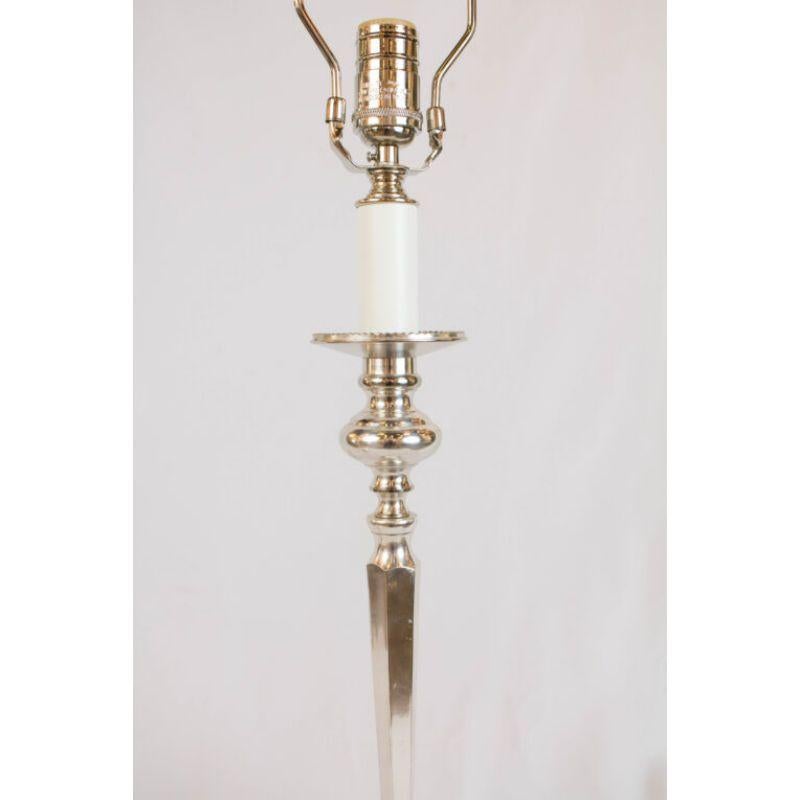 Neoclassical Silverplate Candlestick Lamps For Sale