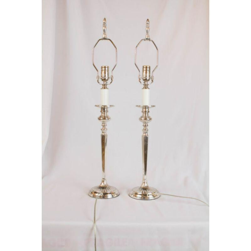 Silverplate Candlestick Lamps In Excellent Condition For Sale In Canton, MA