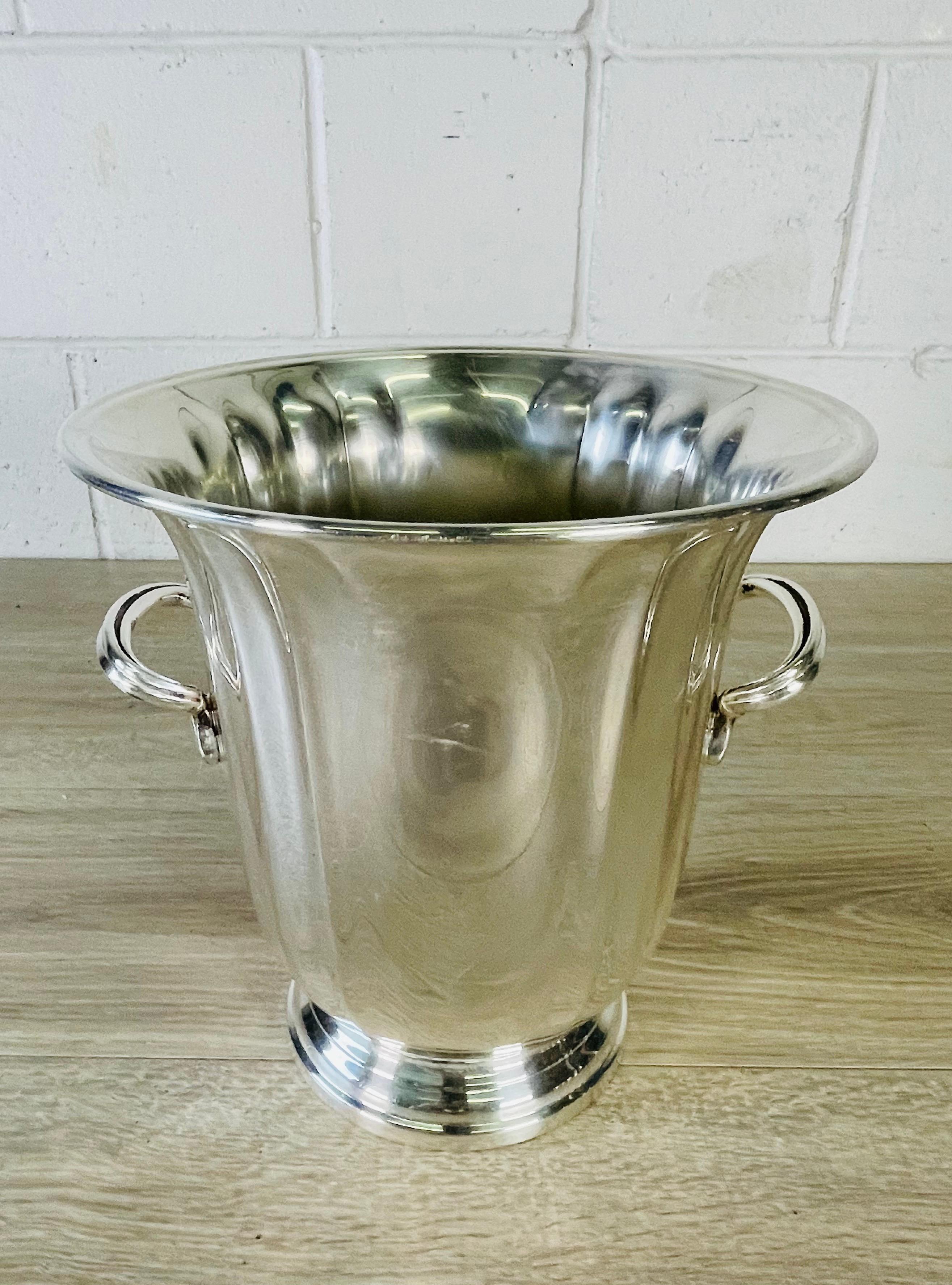 Vintage 1970s silverplate handled champagne ice bucket by Gorham. Marked.