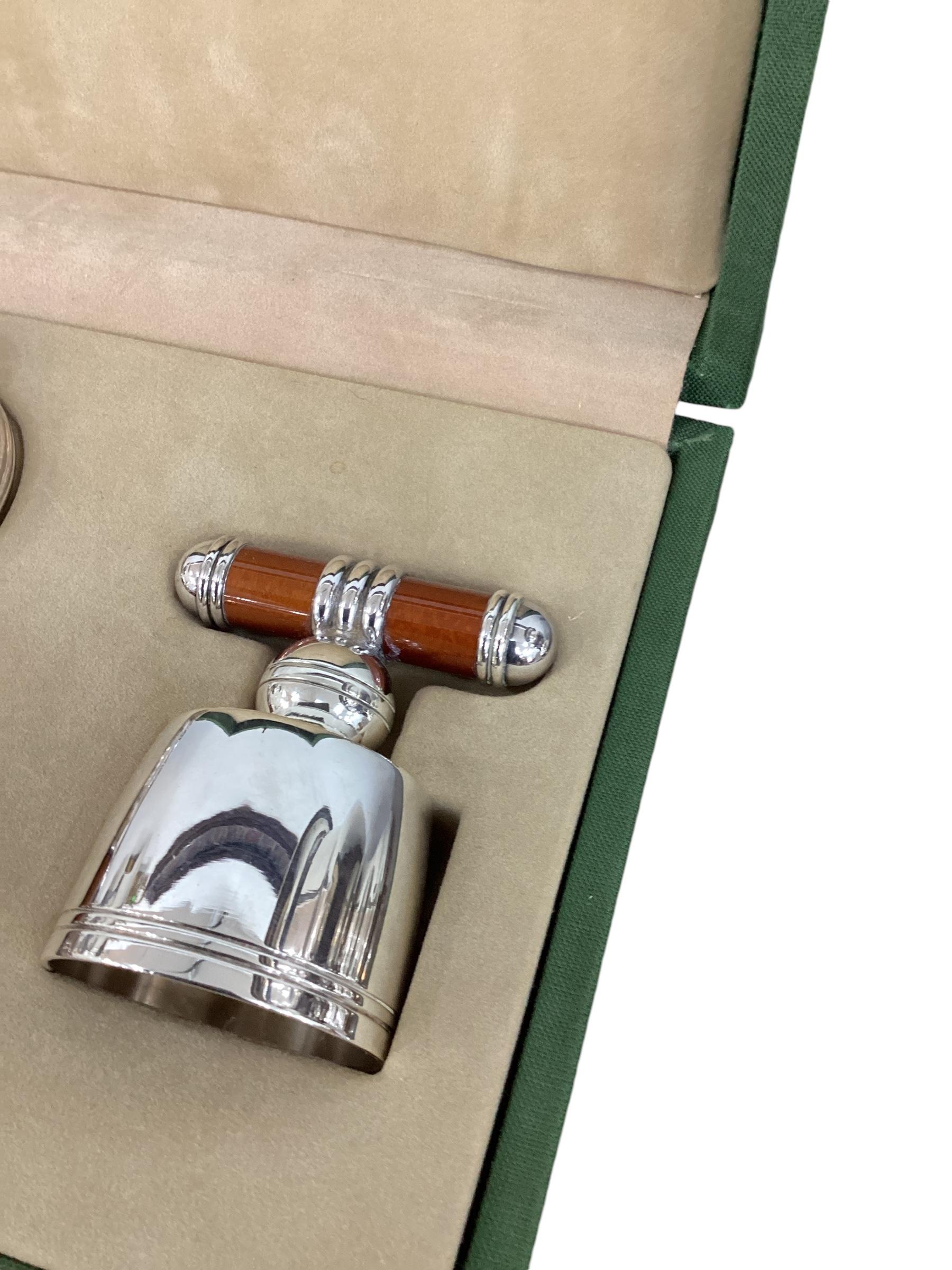 Late 20th Century Silverplate Christofle Talisman Brown Sienna Champagne Bottle Opener and Stopper