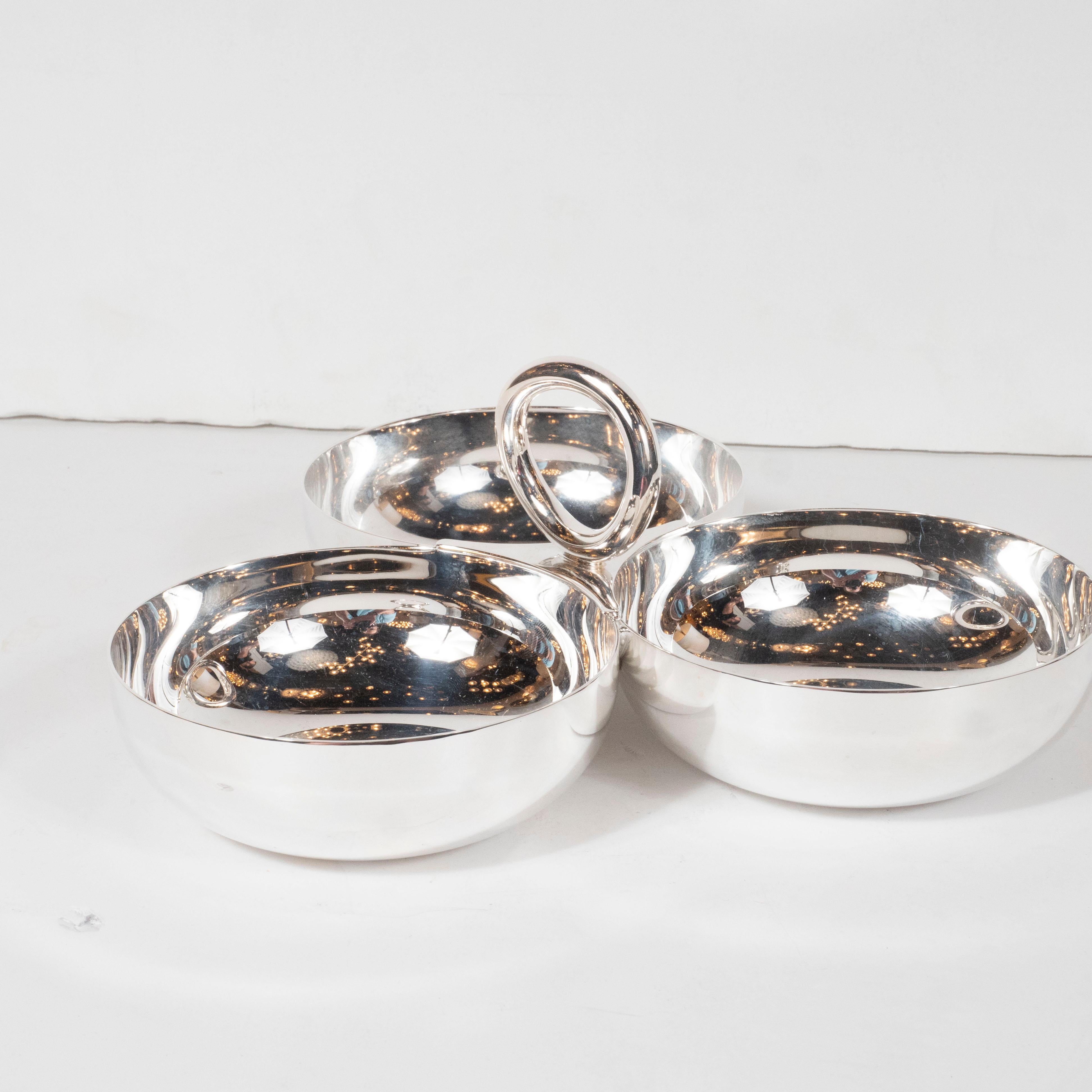 Silverplate Christofle Vertigo Pattern Hors D'oeuvres Dish w/ Original Box + Bag In Excellent Condition In New York, NY