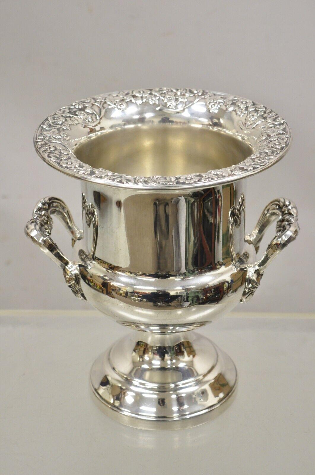 Cubitera de Plata Inglesa Victoriana Floral Repoussé para Champán Vino en Bueno Estado en Philadelphia, PA