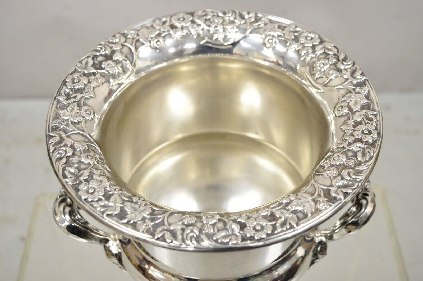 Cubitera de Plata Inglesa Victoriana Floral Repoussé para Champán Vino siglo XX