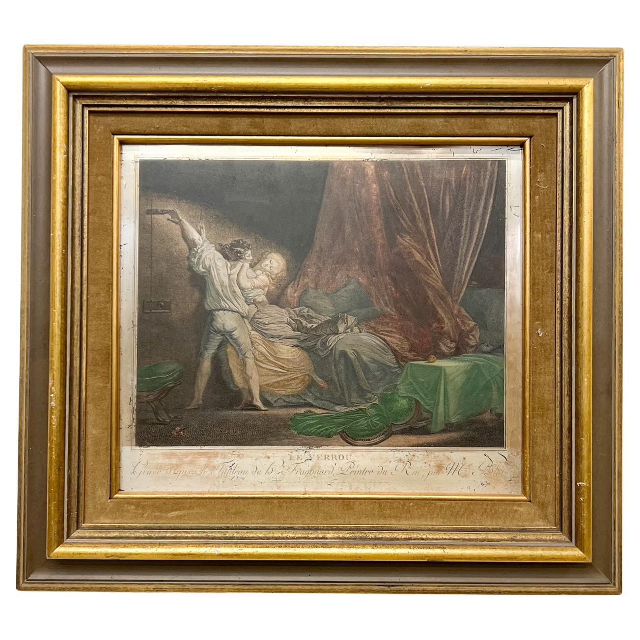 Silverplate French Art: Le Verrou Etching after Jean-Honore Fragonard France