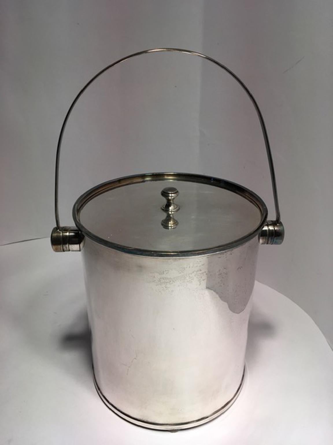 Modern Silverplate Ice Bucket with Handle For Sale
