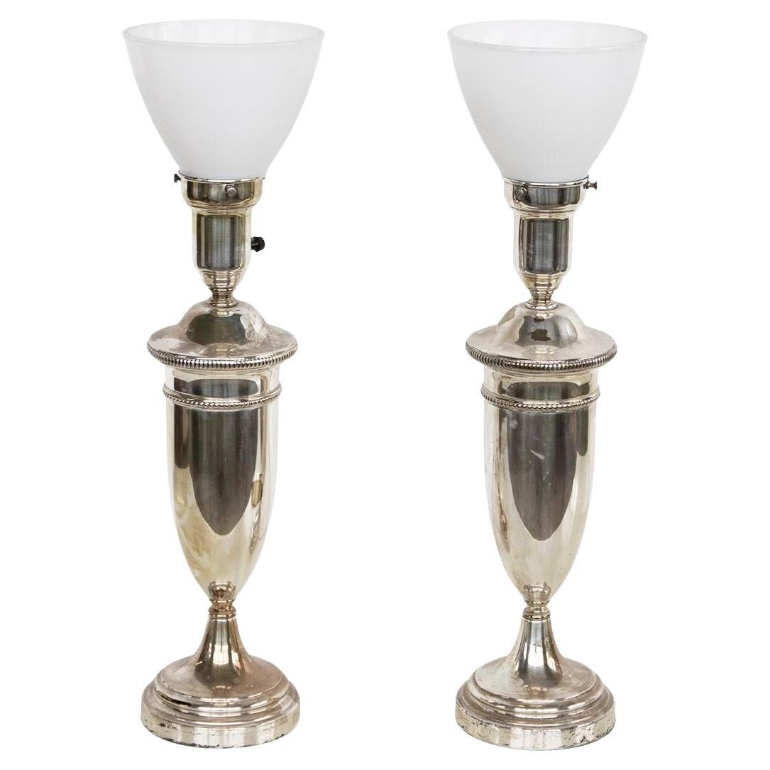 Silverplate Lamps with Glass Diffusers, pair For Sale