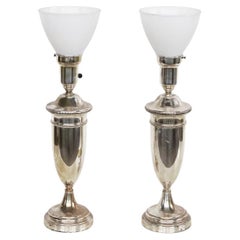 Silverplate Lamps with Glass Diffusers, pair