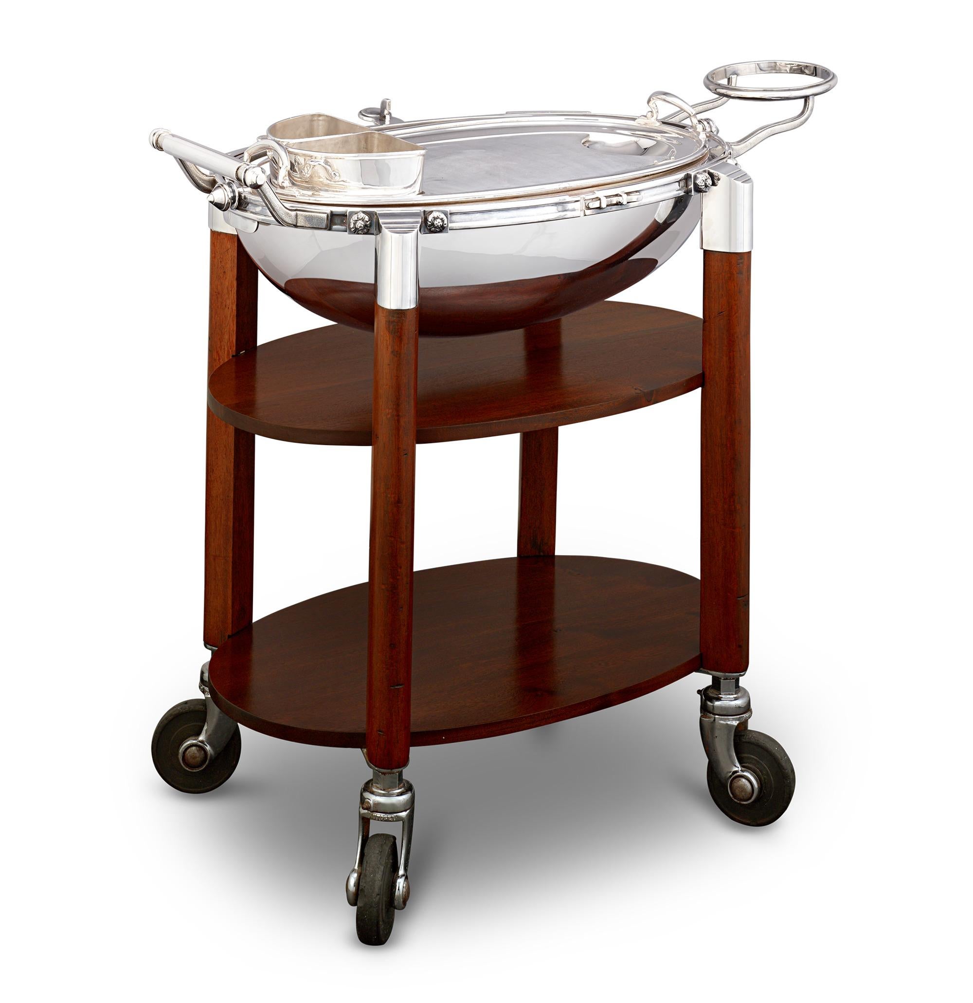 Silverplate Meat Trolley
Elkington & Co.
Circa 1880

A magnificent example of dining luxury, this silverplate meat serving trolley was crafted by the renowned Elkington & Co., celebrated for blending technical innovation with elegant design. This