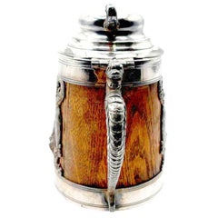 Silverplate Oak Tankard Beer Stein w/ Dragon motif, by St. Louis Silver Co.