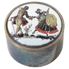 Runde Trinketto- oder Pillendose aus Silberblech mit dekorativem Emaille-Deckel, 1960er Jahre
