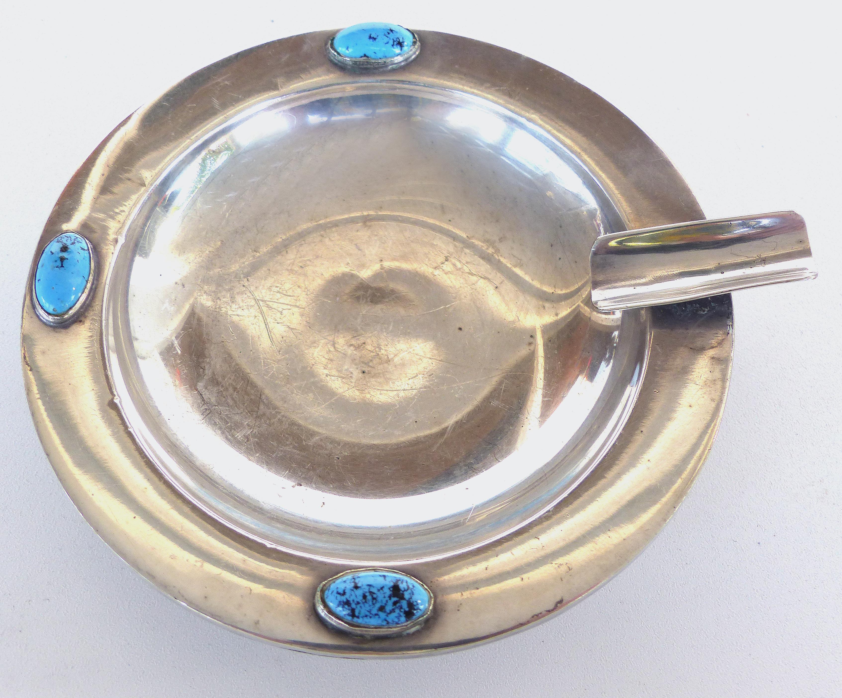 American Silverplate Smoking Set with Inset Turquoise Stones