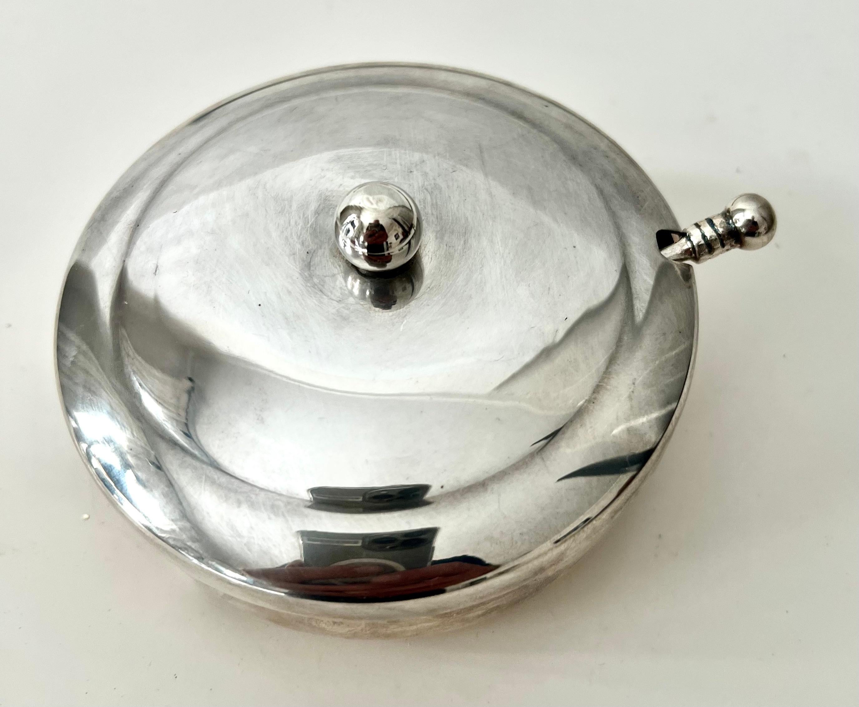 Mid-Century Modern Silverplate Sugar or Condiment Bowl with Spoon For Sale