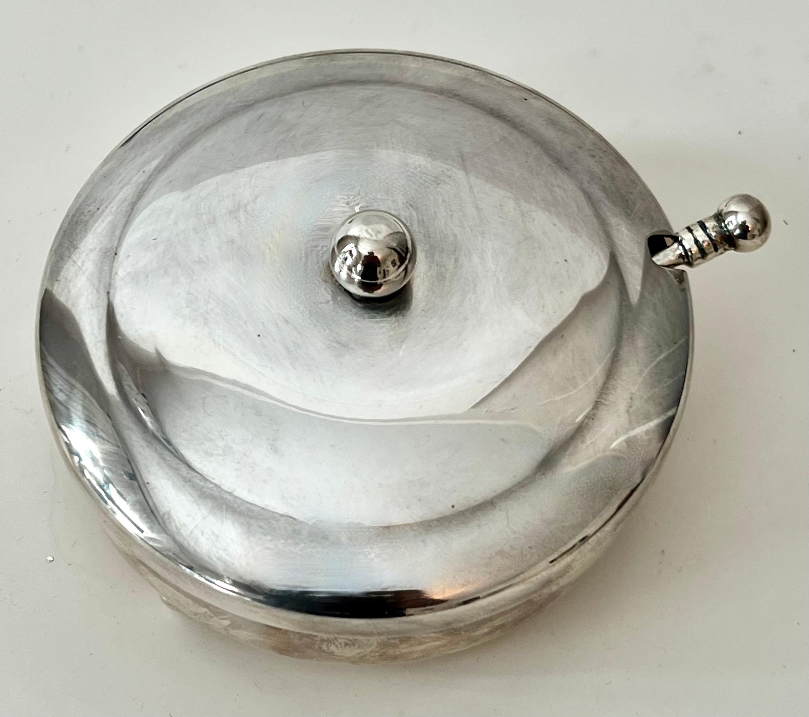 English Silverplate Sugar or Condiment Bowl with Spoon For Sale
