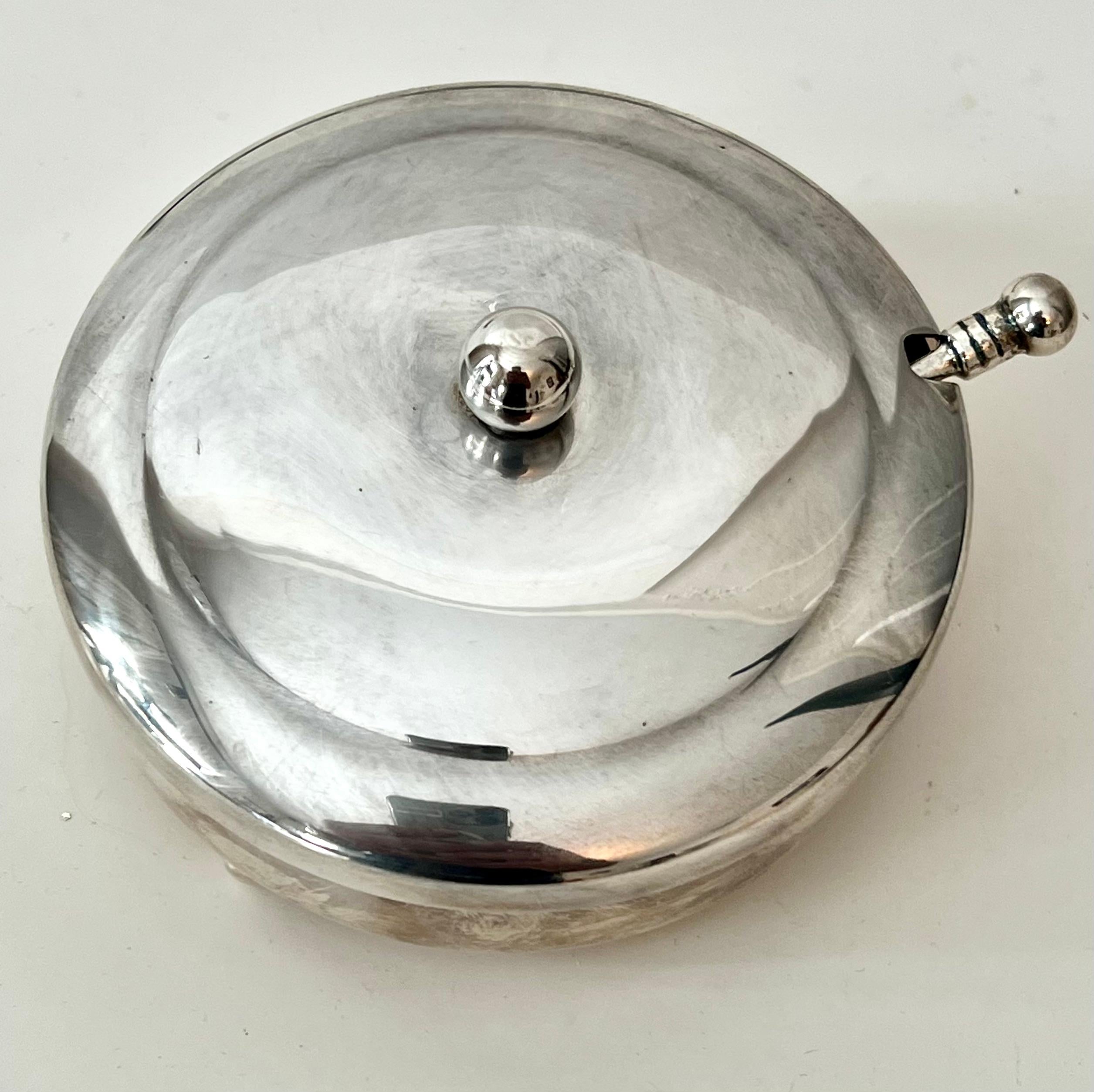 Patinated Silverplate Sugar or Condiment Bowl with Spoon For Sale