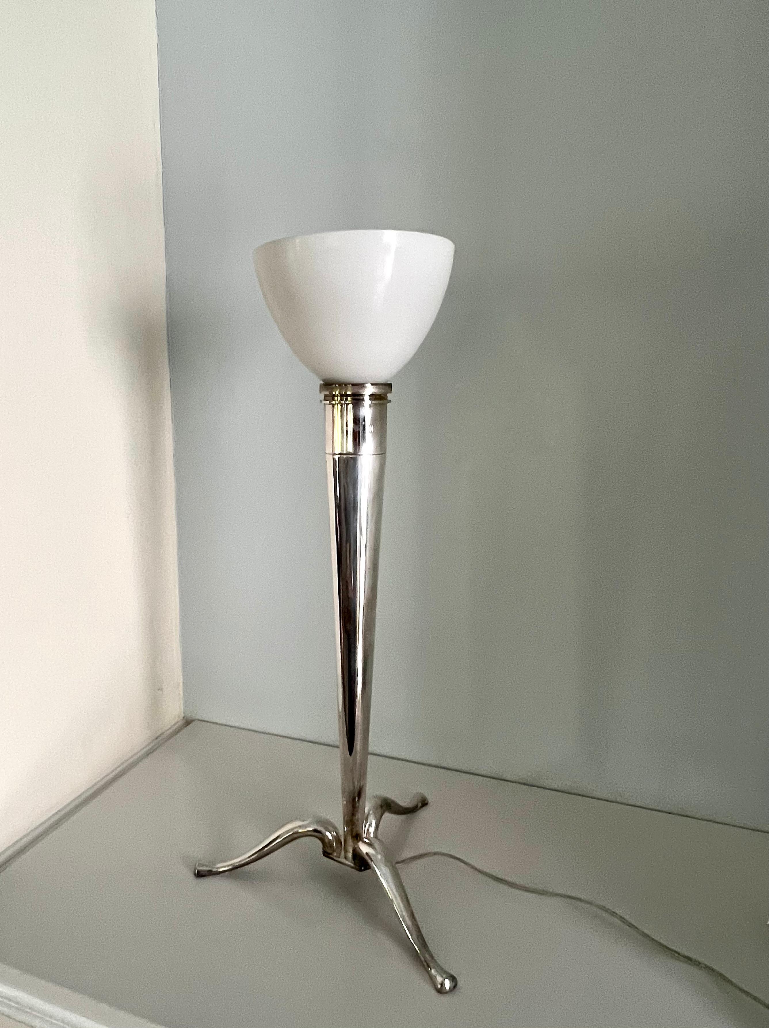 Patinated Silverplate Table Lamp For Sale