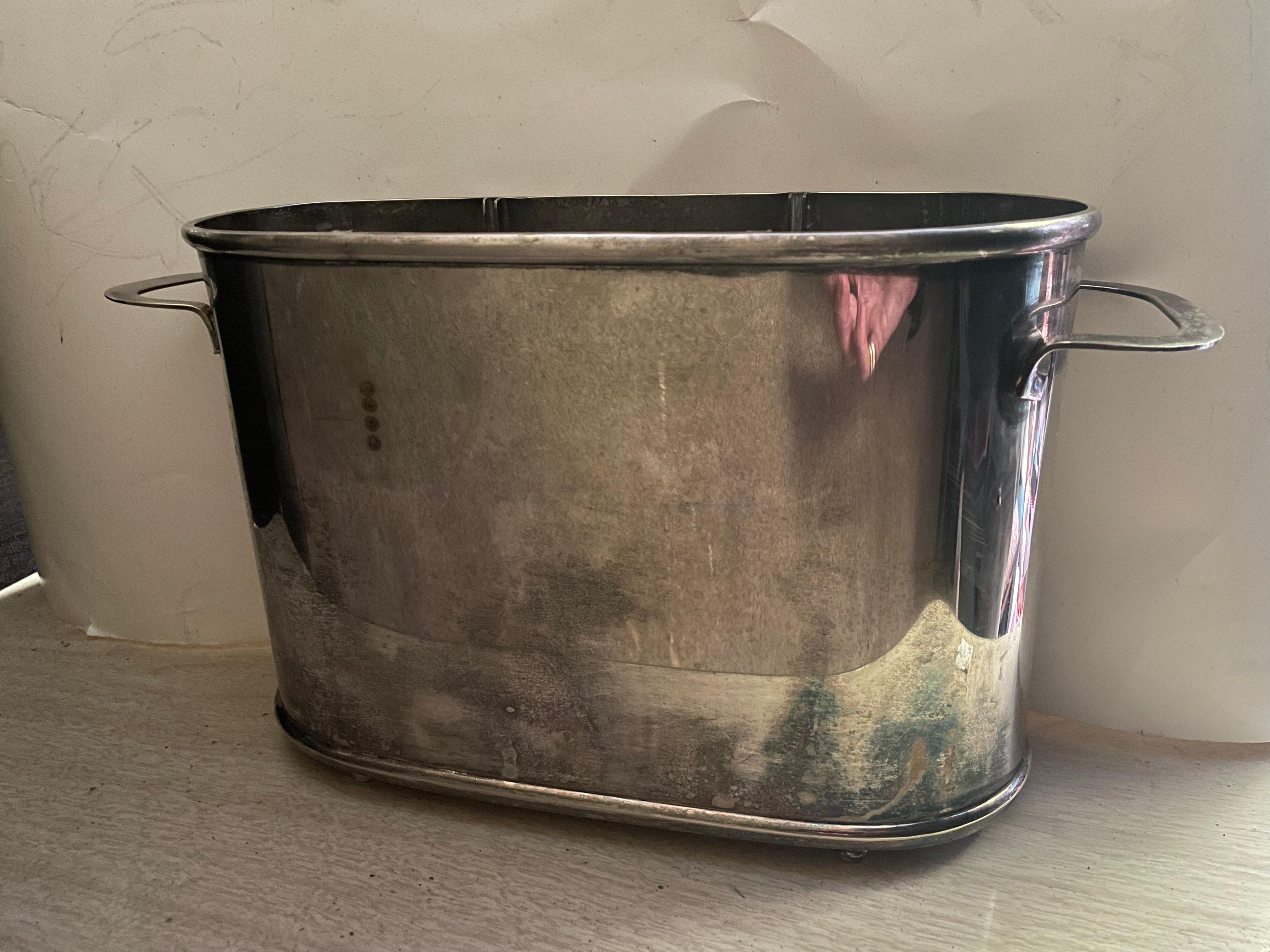 Art Deco Silverplate Wine/Champagne Ice Cooler/Bucket/Chiller for 1 Lg or 2 Sm Bottles