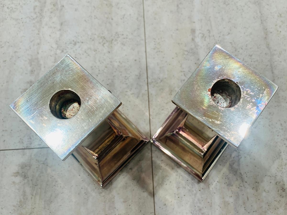 Silverplated Candle Holders by Lunt In Good Condition For Sale In Los Angeles, CA
