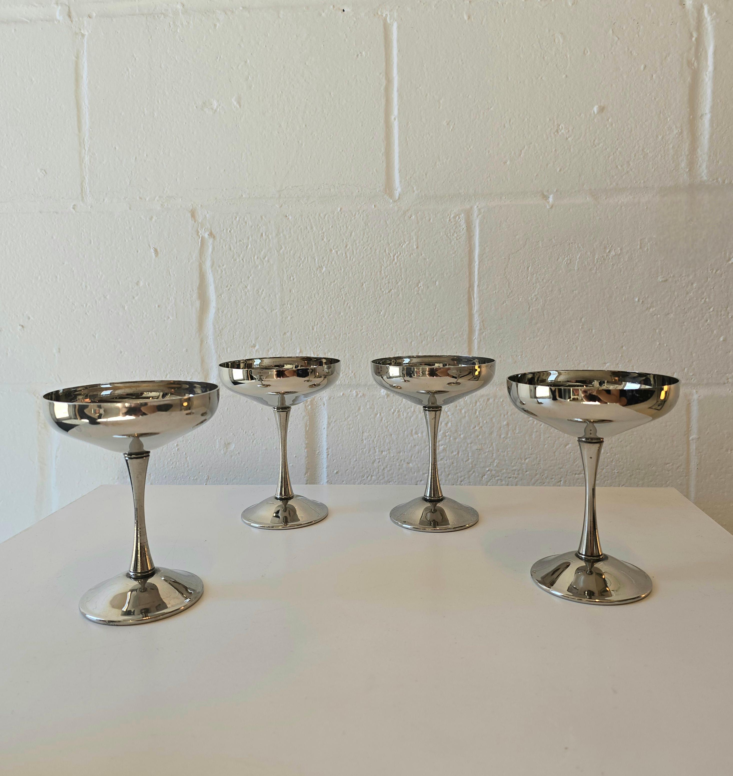 Italian Silverplated Champagne Coupe Goblets Made in Italy For Sale