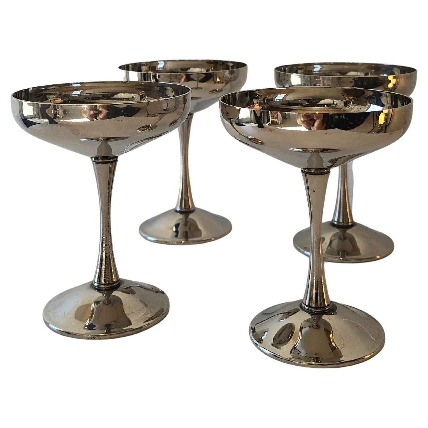 Silverplated Champagne Coupe Goblets Made in Italy