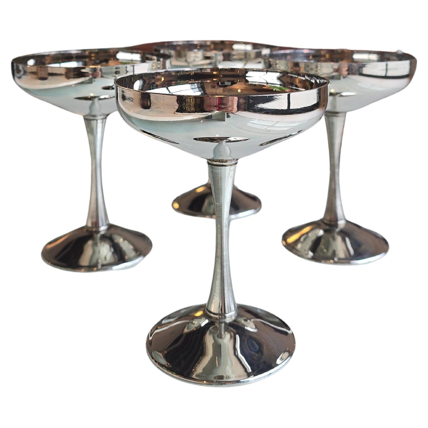 Silverplated Champagne Coupe Goblets Made in Italy