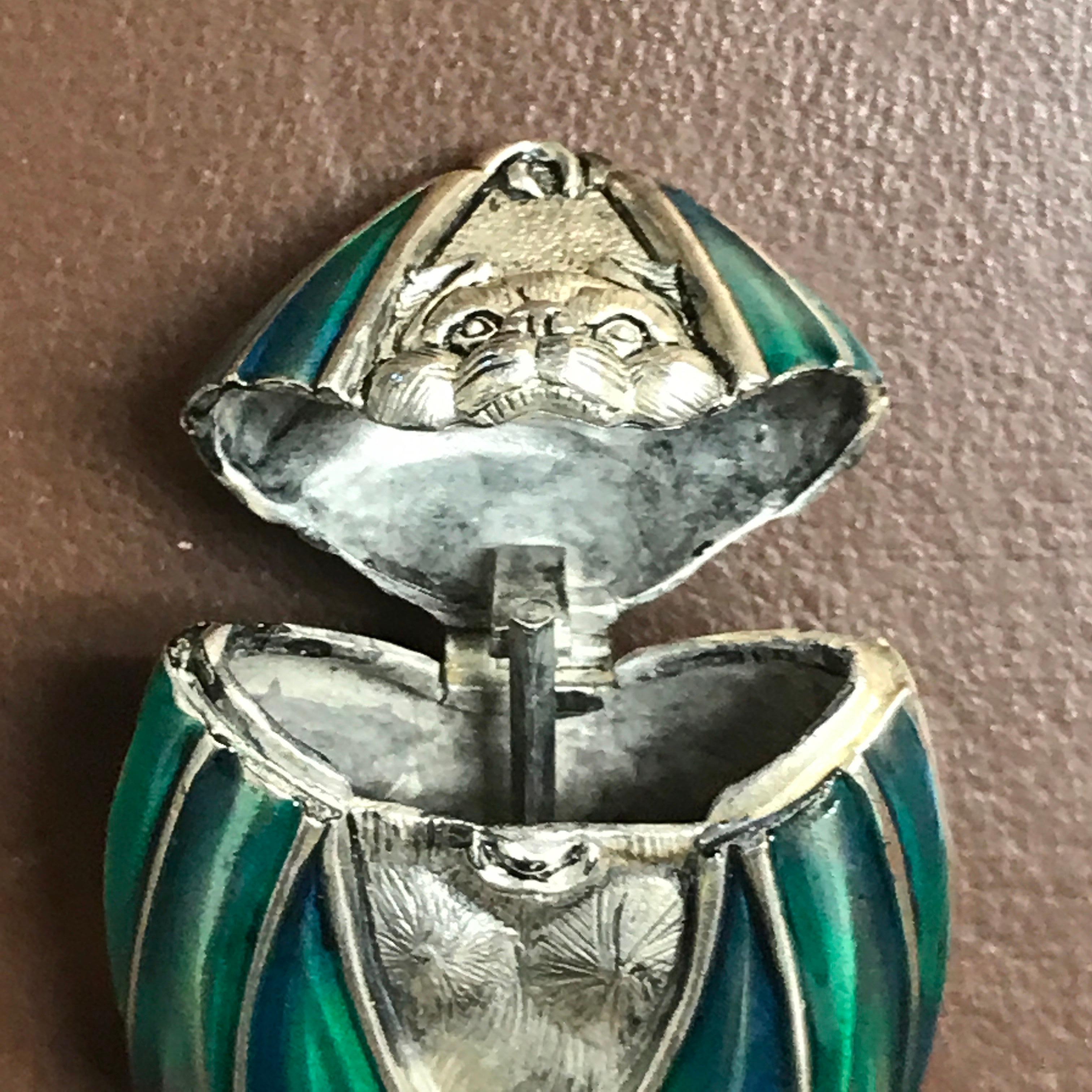 Silver Plated and Enameled Bat Matchsafe In Good Condition For Sale In West Palm Beach, FL