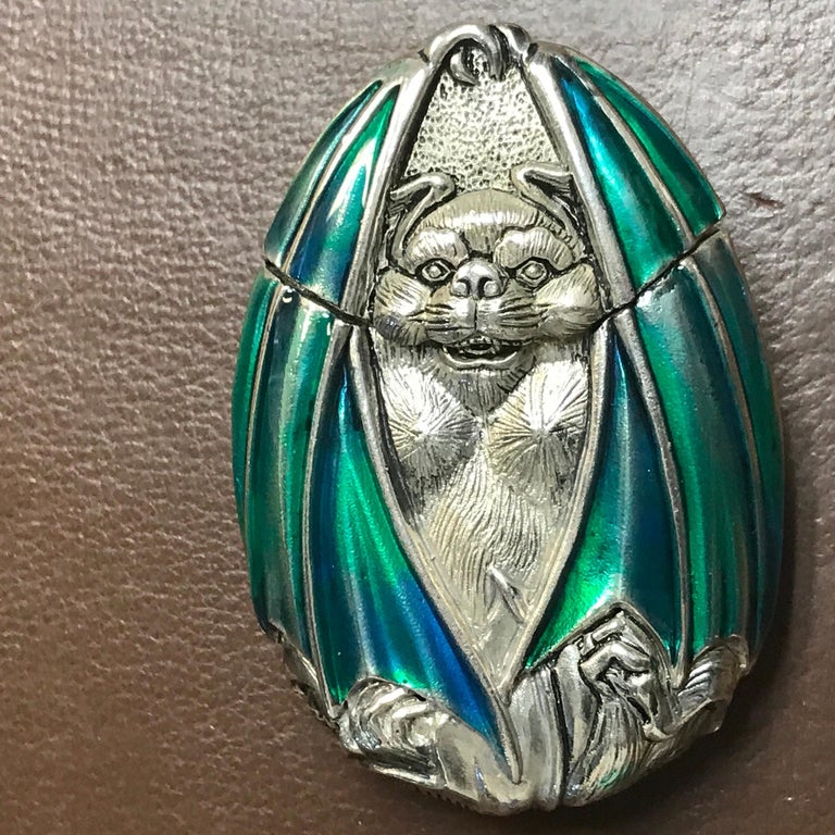 Silver Plated and Enameled Bat Matchsafe For Sale at 1stDibs