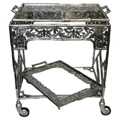 Silverplated Faux Bamboo Serving Cart in Aesthetic Style