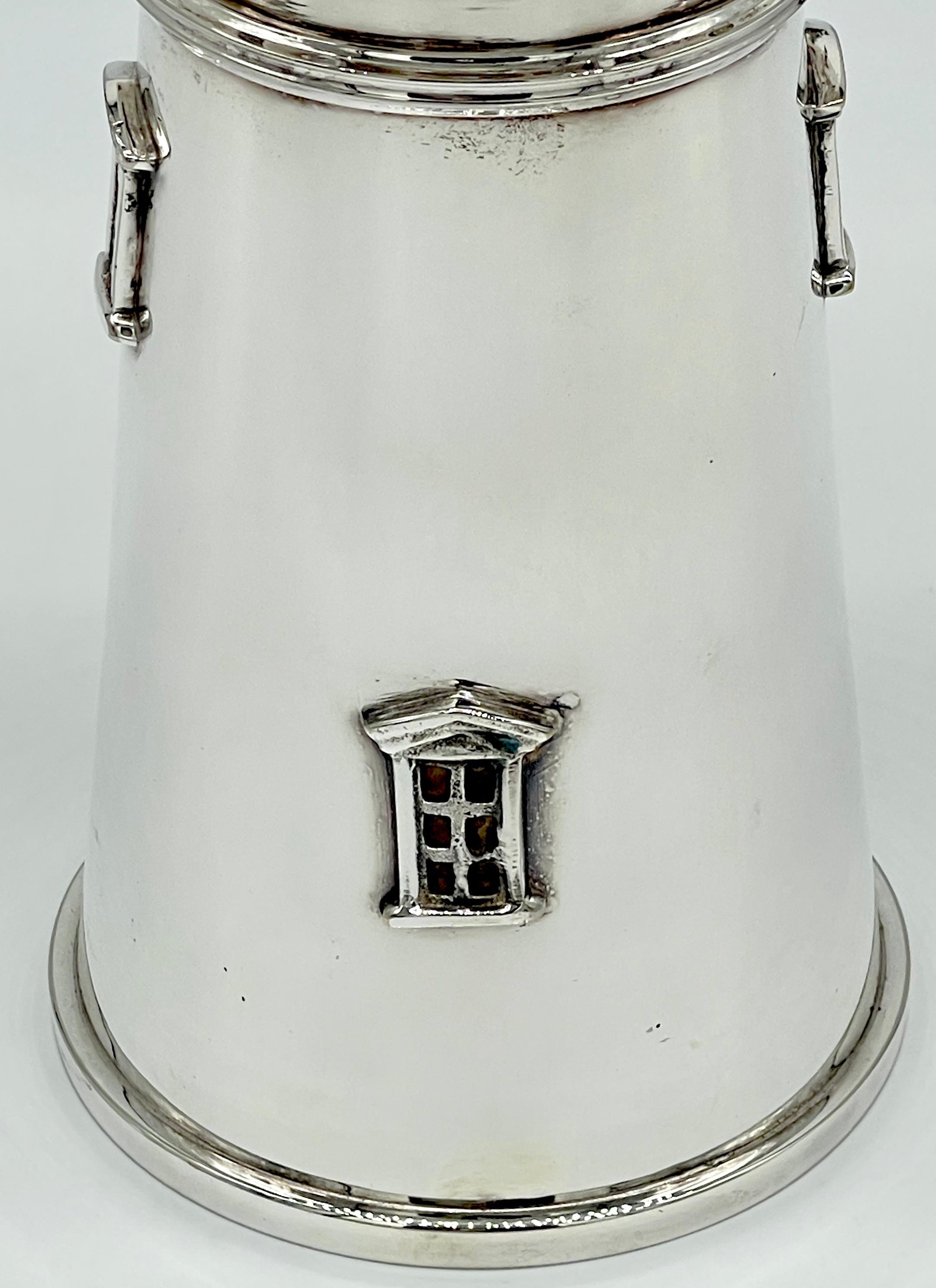 Cast Silverplated Lighthouse Form Cocktail Shaker by James Deakin & Sons For Sale