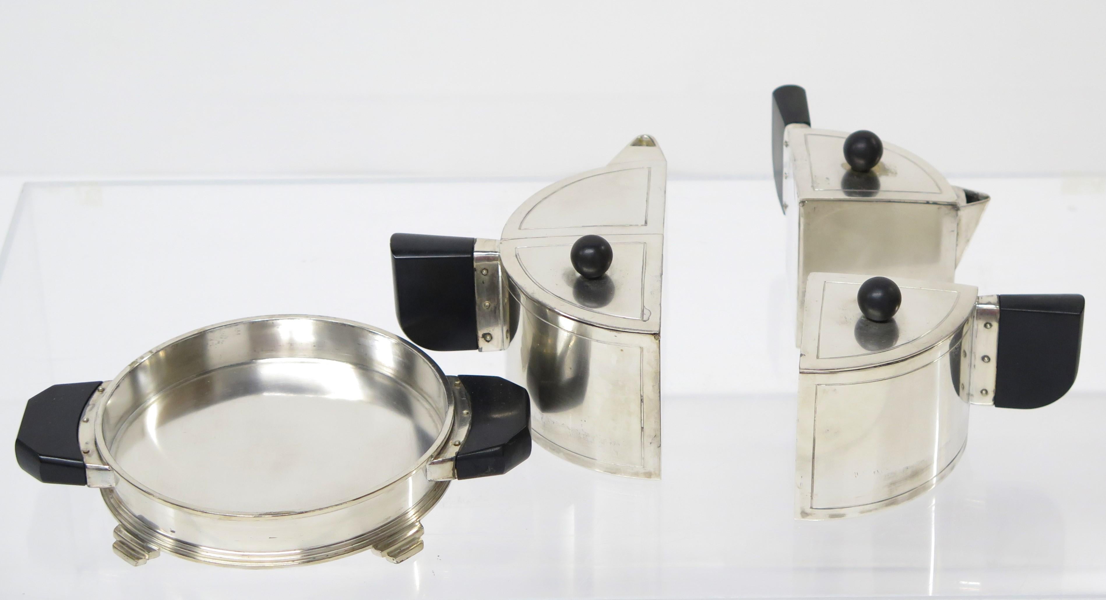 Early 20th Century Art Deco Tea Set by Jean Theobald for Wilcox Silver Plate Company, 1928 For Sale