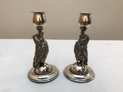 Silverplated Owl Candlesticks