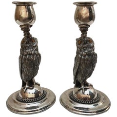 Antique Silverplated Owl Candlesticks