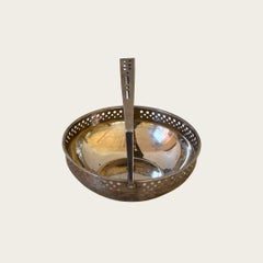 Silverplated Secessionist Bowl with Geometric Handle and Perforations by WMF Jug