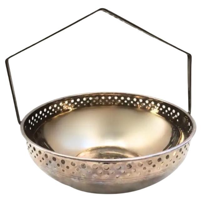 Silverplated Secessionist Bowl with Geometric Handle and Perforations by WMF Jug For Sale