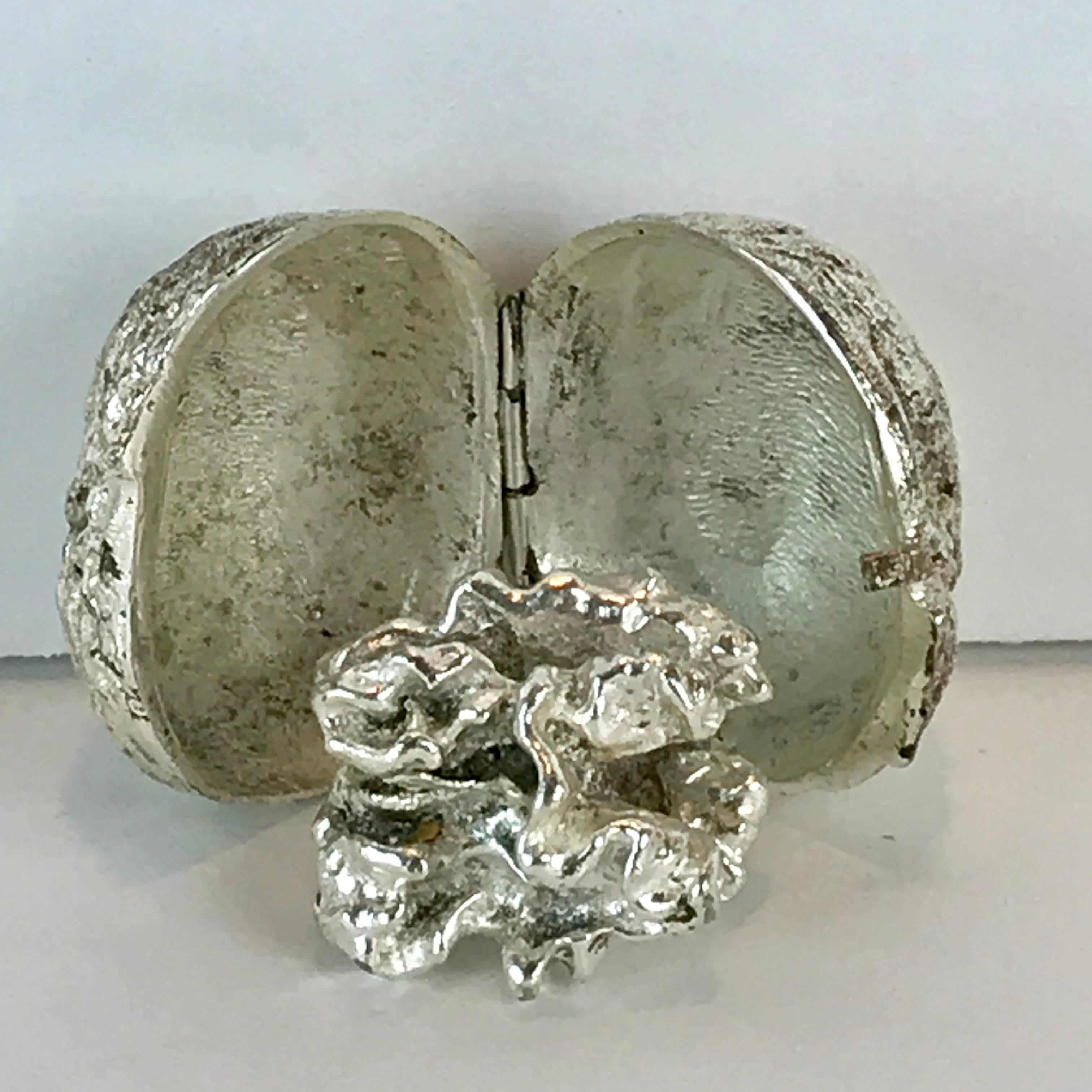 Silver Plated Bronze Sculpture of a Walnut In Excellent Condition In West Palm Beach, FL