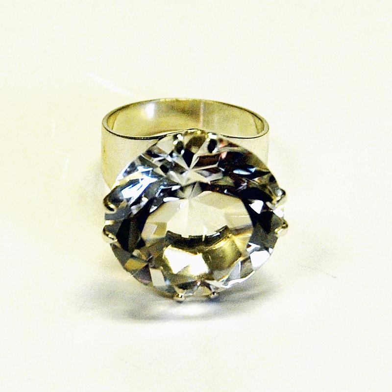 Vintage Silverring with Cut Rock Crystal Stone by Salovaara, 1973, Finland In Good Condition In Stockholm, SE