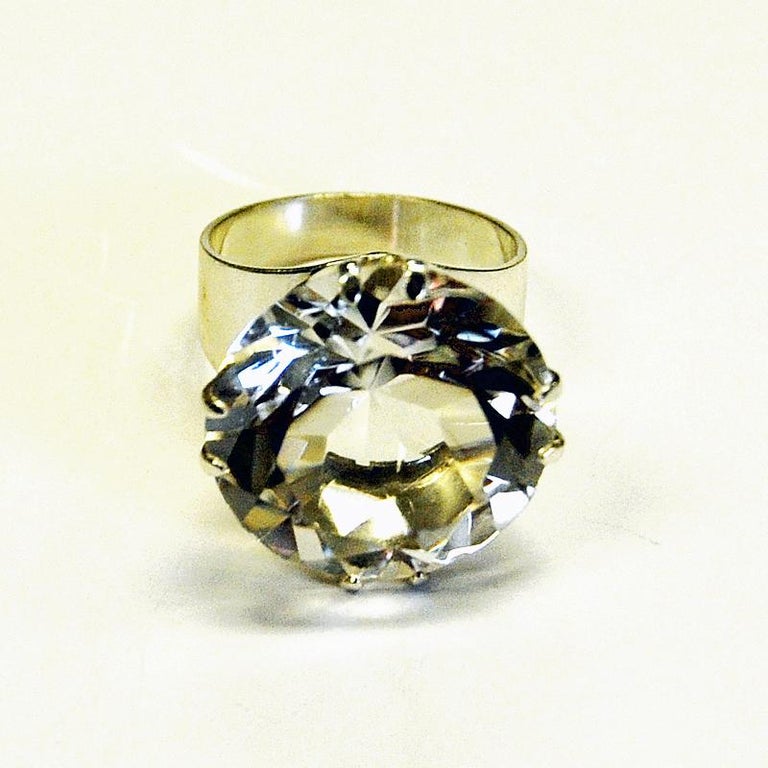 Vintage Silverring with Cut Rock Crystal Stone by Salovaara, 1973, Finland In Good Condition For Sale In Stockholm, SE